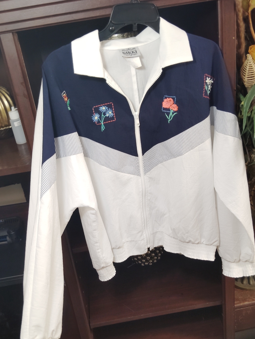 Nikki Crew Navy & White Embroidered Zip Bomber Jacket